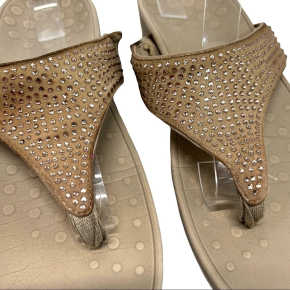 Vionic Naples Cream Suede Crystal Thong Comfort Sandals - Picture 3 of 12